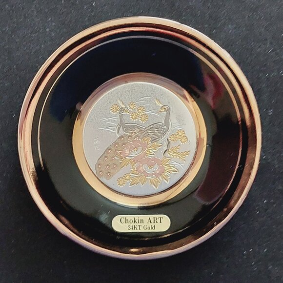 24K Gold CHOKIN ART (4") Ceramic plate-Metal Engraving Gilded in Silver/Gold! - Picture 1 of 7